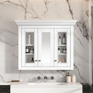 Armadietto da Bagno da 35 Pollici con Specchio Regolabile, 5 Ripiani Chiusi, Mobile in Vetro da Parete per Stoccaggio - Product Image 3