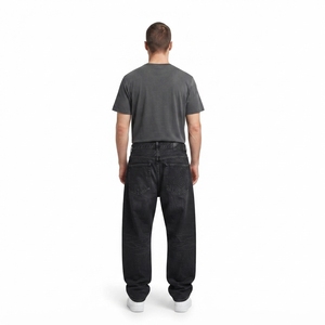 Jeans Holgados Personalizados OEM para Hombre, Talla Grande, 14oz, 100% Algodón, Denim Crudo Negro, Estilo Urbano, Logotipo Bordado, Botones con Efecto Desgastado - Product Image 2