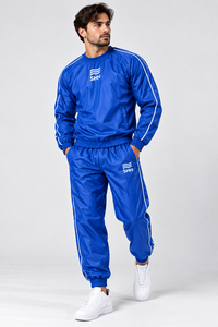 Blue Mens Sauna Suit Custom Sweat Workout Set <b>Heat</b> Retention Pullover Jacket Jogger <b>Pants</b> Fitness Training Weight Cut Sportswear - Product Image 4