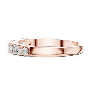 Anillo de Boda de Media Eternidad Personalizado en Oro Rosa con Corte Esmeralda y Diamantes Redondos para Mujer, Apilable, Joyería Fina para Aniversario - Product Image 5