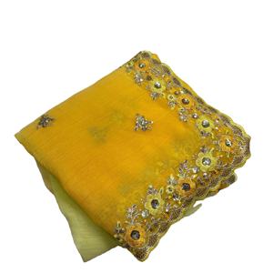 Suave secuencia crujiente bordado multihilo tradicional hermoso borde de corte de arco colección de Sari de seda de secado rápido para fiesta - Product Image 1