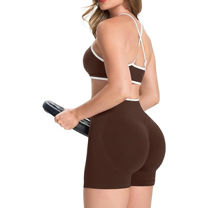 Shorts de Yoga Sin Costuras Color Chocolate Oscuro, Cintura Alta, Control de Abdomen, Shorts Deportivos para Mujer, para Gimnasio, Entrenamiento, Running y Ciclismo - Product Image 4