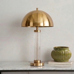 Lampe de table en métal Aurora Dome avec colonne en cristal cannelé, finition or brossé, éclairage d'ambiance doux, décoration de luxe pour la maison - Product Image 5