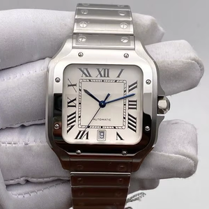 นาฬิกาอัตโนมัติทรงสี่เหลี่ยมหรูหรา หน้าปัดสีขาวแบบโรมัน สายสแตนเลสสตีลสไตล์ฮิปฮอป คุณภาพสูง พร้อมแสดงวันที่ สำหรับกลไก ETA - Product Image 1