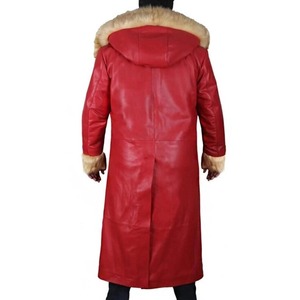 Men's Luxury <b>Santa</b> Leather Coat with Faux Fur Trim Handmade Christmas <b>Costume</b> Jacket - Product Image 2