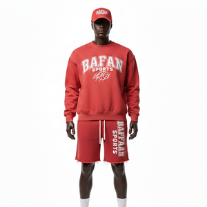 Men Premium Cotton <b>Fleece</b> <b>Sweatshirt</b> And Short Set Heavyweight Screen Print Logo <b>Sweatshirt</b> and Shorts Set Tracksuits for Men - Product Image 6