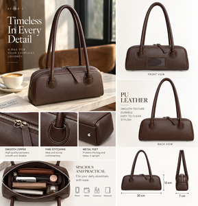 Sac à bandoulière vintage en cuir PU pour femme Beena, sac à main zippé en cuir litchi avec deux poignées et sangle réglable, mode quotidienne toutes saisons - Product Image 6
