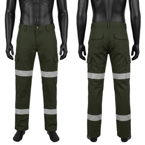 Pantalones de Trabajo de Sarga de Algodón y Poliéster Premium, 240 GSM, Verde Oliva, con Cinta Reflectante de Seguridad y Logotipo Personalizado - Product Image 1