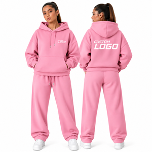 Conjunto de Sudadera con Capucha Oversize de Color Sólido para Mujer, Traje Deportivo Premium de Invierno con Logotipo Personalizado - Product Image 2