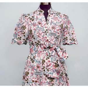 เดรสทรงเอผ้าฝ้ายแท้ 100% สไตล์คังกูร่า แขนสั้น สำหรับผู้หญิง ผลิตด้วยมือจากอินเดีย สวยงาม สวมใส่สบาย เหมาะสำหรับงานปาร์ตี้ ความยาวปานกลาง - Product Image 4