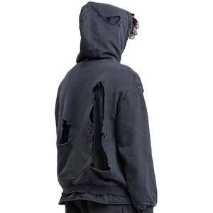 เสื้อฮู้ดดี้ผ้าฟลีซทรงโอเวอร์ไซส์แบบครอปสำหรับผู้ชาย สไตล์วินเทจฟอกสีแบบแอซิดวอช  ตกแต่งด้วยโลโก้ตามสั่ง ผลิตจากผ้าฝ้าย 100% เหมาะสำหรับใส่ในฤดูหนาว สไตล์สตรีทแวร์ - Product Image 4