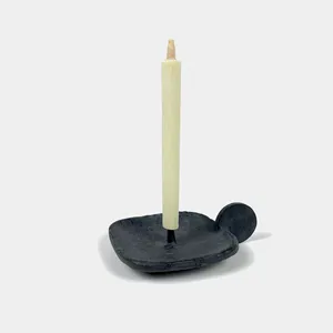 Porte-bougie en fonte avec poignée, forme carrée plate, style vintage - Product Image 3