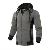 Sweat à capuche zippé en molleton de coton pour homme, veste de sport grise à empiècements contrastants, fabricant OEM de sweats décontractés en gros