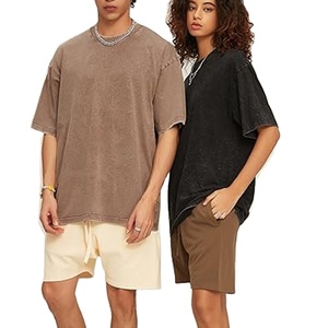 2025 Summer High Quality Streetwear 230 GSM 100% Cotton Solid Knitted Blank Oversized Acid Washed Vintage T-Shirt for Men - Product Image 1