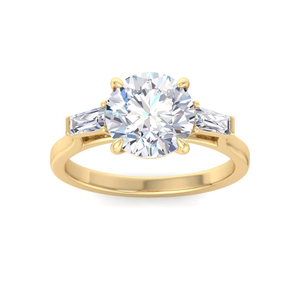 Anillo de compromiso con diamante cultivado en laboratorio de corte redondo, tres piedras con laterales en forma de baguette, anillo de boda de oro para mujer - Product Image 1