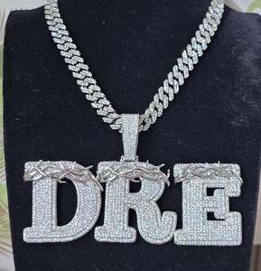 Pendentif personnalisé Iced Out DRE avec chaîne cubaine, diamant Moissanite, bijoux de luxe Hip Hop Bling - Product Image 2