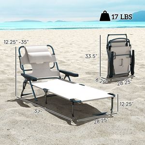 Cream White <b>Zero</b> <b>Gravity</b> Lounge <b>Chair</b> with Reclining Back Iron Folding Outdoor Furniture for Beach & Pool Use - Product Image 3