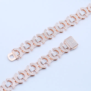 Pulsera de diamantes de moissanita en plata 925 con baño de oro rosa, joyería fina estilo hip hop, pulsera de eslabones con diamantes para hombre. - Product Image 3