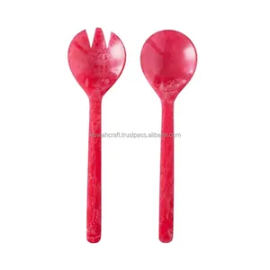 Ensemble de couverts de service de luxe en résine longue, écologique, compatible lave-vaisselle, pour servir les salades, couleur rose, aspect fait main - Product Image 1