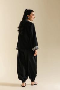 Black Embroidered Cotton Kurta Salwar Kameez Women Traditional Loose Fit Ethnic Wear India Pakistan Style All Seasons Casual - Product Image 3