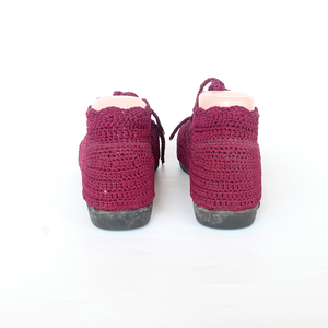 Handmade Crochet Ankle Boots <b>Women</b> Maroon Lace Up Knitted <b>Booties</b> Flat Walking Shoes Pure Art Setup Handcrafted Footwears Sets - Product Image 6