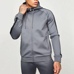 Pantalones Deportivos Ajustados Grises para Hombre con Franja Lateral Negra, Cintura Elástica, Largos, Estilo Casual Otoñal - Product Image 1