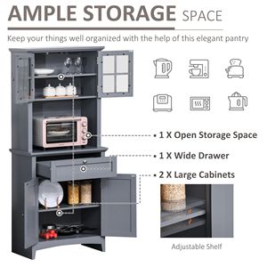 Space Gray Freestanding <b>Kitchen</b> Buffet with Hutch <b>Sideboard</b> <b>Cabinet</b> with Cupboard Doors Shelves Drawer Microwave Space Storage - Product Image 5