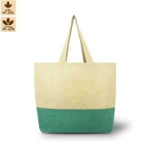 Sac fourre-tout de plage en jute laminé, bicolore, avec poignées en coton, réutilisable, pour le shopping, logo personnalisé, vente en gros, OEM, marque privée - Product Image 2