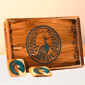Bandeja Rectangular de Madera Pintada a Mano con Diseño de Estampado Animal, Resistente al Calor, Ligera - Decoración Moderna para Bodas - Product Image 3