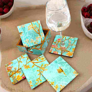 Handcrafted Painted Resin Drinks <b>Cup</b> <b>Mat</b> Coasters Cork Back Recycled Sublimation Florals Art by blossom craft india - Product Image 3