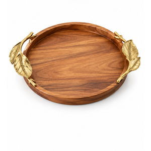 Plateau de service ovale exclusif en bois de manguier avec poignées en feuille de métal doré faites à la main, vaisselle décorative pour la vente flash - Product Image 6