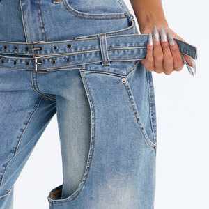 Lupin felt High-Waist 2025 <b>Stretch</b> <b>Denim</b> Pants Women Casual Cargo Baggy Jeans Multi-Pocket High Quality Fashion Pant OEM - Product Image 6