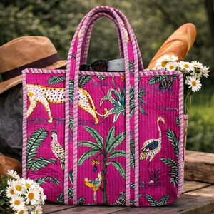 กระเป๋าผ้าพิมพ์ลายพรีเมี่ยมแบบกลับด้านได้กระเป๋าผ้าคอตตอนพิมพ์ลายบล็อกมืออินเดียกระเป๋าตลาดฮิปปี้ - Product Image 1