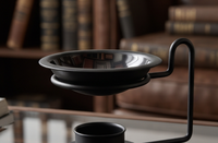 Brûleur d'encens en fer noir minimaliste avec bras cantilever et support pour bougie chauffe-plat, vente en gros