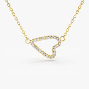 Collar con Colgante de Corazón Lateral en Oro de 14K con Micro Pavé, Joyería Romántica Minimalista y Delicada, Plata de Ley 925 - Product Image 3