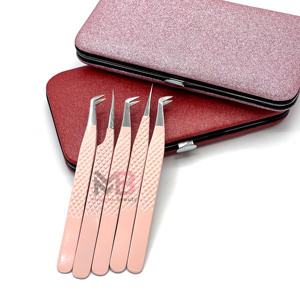 Juego de Pinzas para Pestañas de Acero Inoxidable Rosa con Punta de Precisión para Herramientas de Extensión de Pestañas con Estuche Rojo, Logotipo Personalizado, Se Acepta OEM - Product Image 2