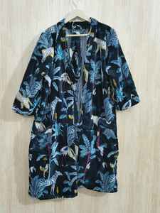 Bata Kimono Corta de Terciopelo de Algodón para Mujer, Estampado Amarillo Selva, Transpirable, con Flores, para el Desayuno, Bata de Dama de Honor, Invierno - Product Image 2