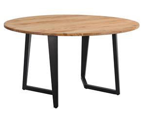 Table à manger ronde en bois d'acacia avec pieds en métal, finition naturelle et noire, table à manger industrielle pour la maison, la cuisine, le bureau, le restaurant - Product Image 1