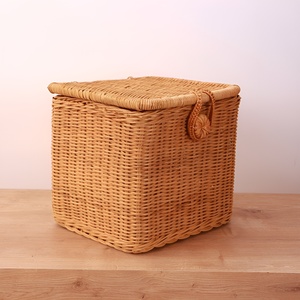 Caja de ratán con asa, cajas tejidas a mano de bajo costo con tapa, contenedor para almacenamiento y organización en el hogar - Product Image 2