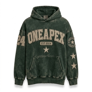 Men's Oversized Dark Green Acid Wash Hoodie Tracksuit <b>Sets</b> Heavyweight Streetwear Cotton <b>Jogger</b> <b>Matching</b> Sweat Suit Custom - Product Image 4