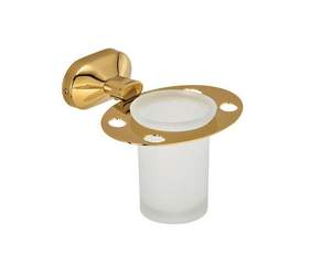 Support mural pour brosse à dents et gobelet, organisateur de salle de bain en acier inoxydable finition or, support en verre pour accessoires - Product Image 5