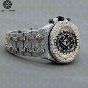 Montre de luxe Charm_Jewells en acier inoxydable, chronographe analogique sertie de diamants, boîtier rond de 42 mm, fermoir pliant, mode masculine - Product Image 3