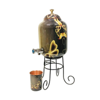Distributeur d'eau en acier inoxydable martelé, design moderne et écologique, avec support métallique, pot à eau ayurvédique artisanal de 5 litres