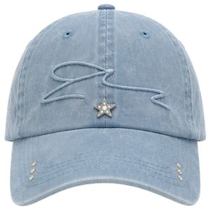 Light Blue <b>Vintage</b> Washed Baseball <b>Cap</b> With 3D Embroidery Star Detail Distressed Curved Brim Adjustable Unisex Custom Logo OEM - Product Image 1