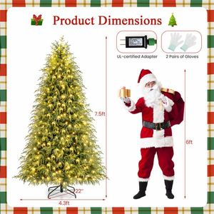 7ft Pre-Lit Christmas <b>Tree</b> with 400 Warm White LEDs Dual Layer TPE/PVC Design 1217 <b>Branch</b> Tips Green Color - Product Image 4