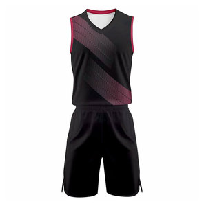 Ensemble d'uniformes de basketball pour hommes, noir avec bordure rose, maillot sans manches et short, 100 % polyester, évacuation de l'humidité, coupe classique - Product Image 1