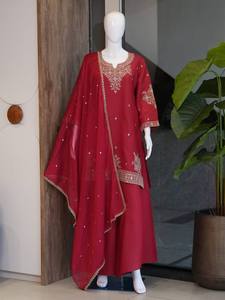 New TENNECY Women's Salwar Kameez <b>Wedding</b> Party Wear Two-Tone Sequences <b>Top</b> Pallazo Dupatta Set All Seasons Quick Dry - Product Image 3