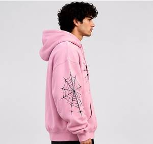 Sweat à capuche surdimensionné personnalisé rose imprimé numériquement en molleton 100 % coton avec poche kangourou Printemps - Product Image 3