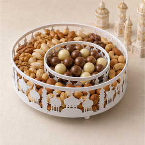 Plateau de service Ramadan en métal blanc ajouré motif château, pour fête islamique musulmane Aïd Moubarak, conteneur de rangement alimentaire décoratif pour table - Product Image 4