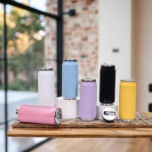 Botella de Agua Personalizada de 420 ml con Revestimiento de Color, Taza Aislada al Vacío de Doble Pared, Botella de Agua de Acero Inoxidable Tipo Lata de Cola con Tapa y Pajita - Product Image 1